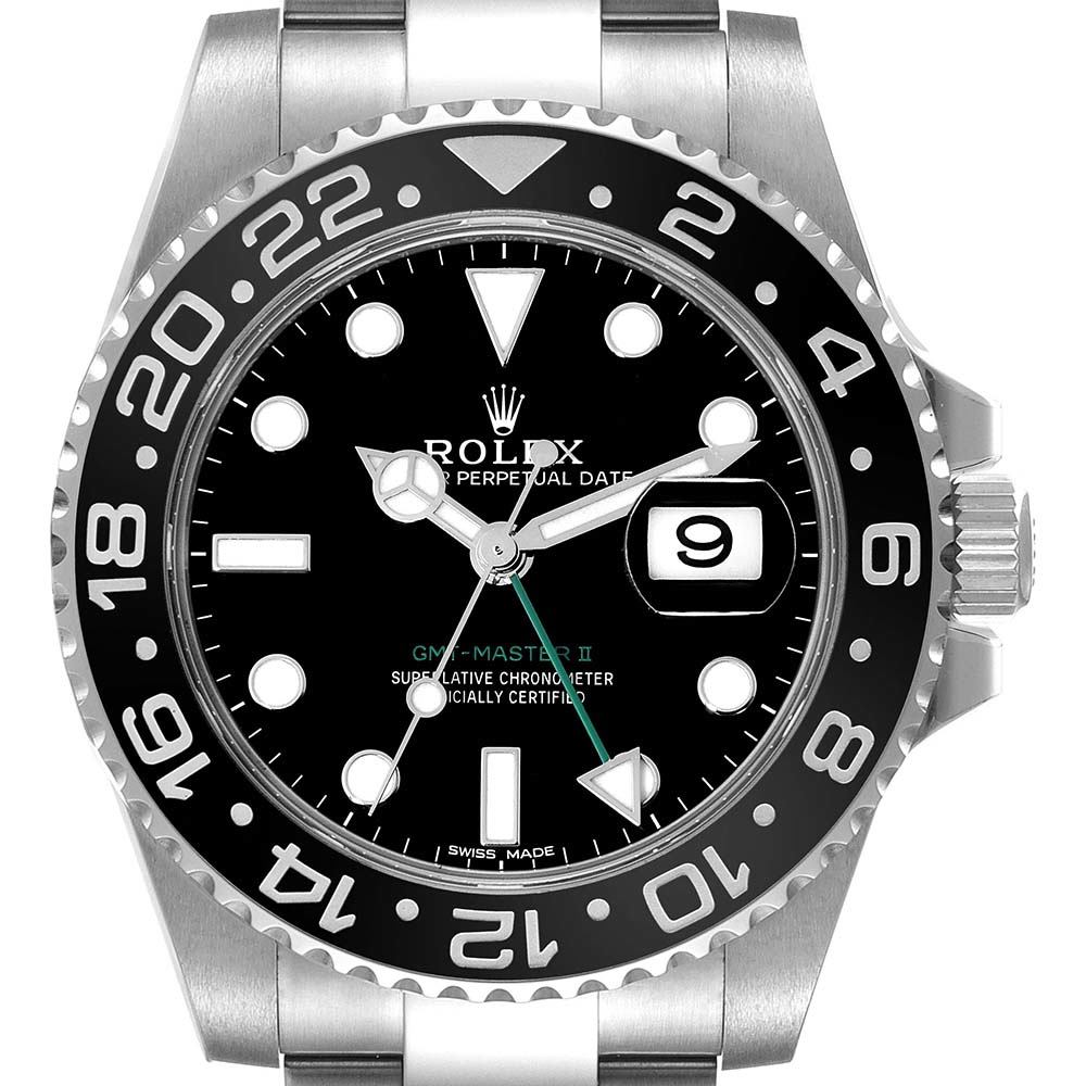 ロレックス コピー GMT マスター II ブラック ダイヤル グリーン ハンド スチール 116710LN - 商品画像 8