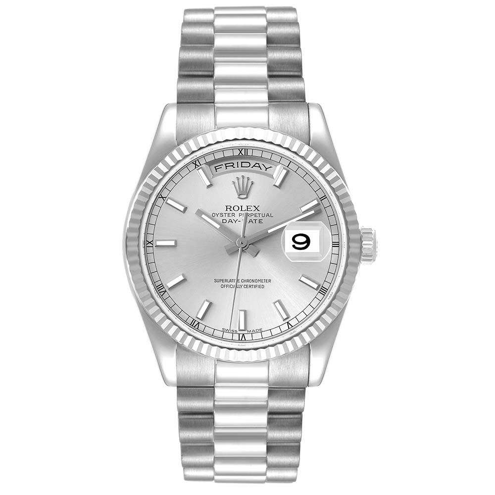 ロレックススーパーコピー デイデイト 36mm プレジデント ホワイトゴールド シルバー ダイヤル 118239 - 商品画像 1