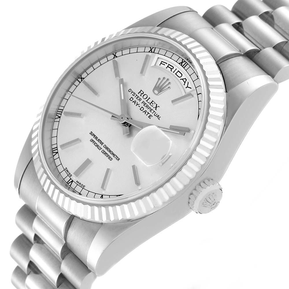 ロレックススーパーコピー デイデイト 36mm プレジデント ホワイト ゴールド シルバー ダイヤル 118239 - 商品画像 6