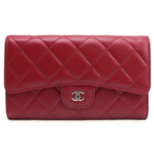 シャネルコピー 長財布 CHANEL 三つ折り ココマーク キルティング ラムレザー/マトラッセ ルージュレッド/ROUGR RED A31506