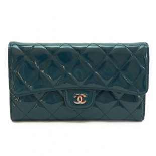 シャネルコピーCHANEL 長財布 三つ折り ココマーク パテント キルティングレザー/マトラッセ ターコイズ A31506