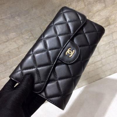 シャネル コピー 三つ折りウォレット A31506 ラムスキン ブラック