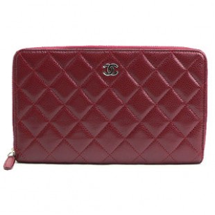 シャネルコピーCHANEL 長財布 ラウンドファスナー キャビアスキン/CAVIAR ココマーク キルティング マトラッセ ルージュレッド/ROUGE RED A4898