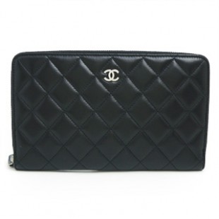 シャネル CHANEL 長財布 ラウンドファスナー キャビアスキン ココマーク キルティング マトラッセ ブラック×ボルドー A48982