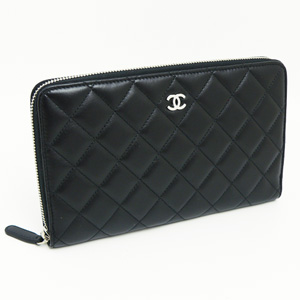 シャネル CHANEL 長財布 ラウンドファスナー キャビアスキン ココマーク キルティング マトラッセ ブラック×ボルドー A48982 - 商品画像 3