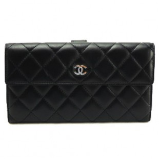 CHANEL シャネル 財布 Wホックフラップ マトラッセ レザー キルティング ブラック×ボルドー A48983
