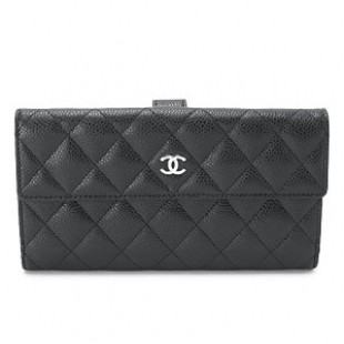 コピーシャネル財布 CHANEL Wホック マトラッセ キルティング キャビア レザー ブラック A48983