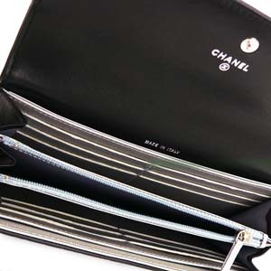シャネル 長財布 CHANEL シャネル 財布 二つ折り カメリア 型押し レザー ココマーク ブラック×シルバー A50084 - 商品画像 1