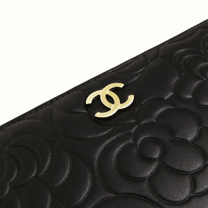 シャネルスーパーコピーCHANEL 長財布 ラウンドファスナーカメリア型押し レザー ココマーク入り ブラック×ゴールド A50085 - 商品画像 5