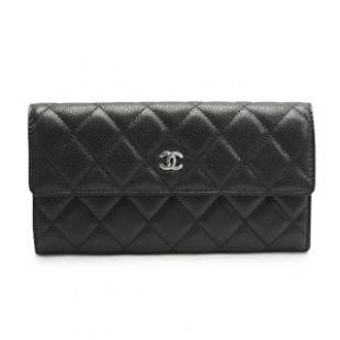 シャネルコピー 財布 CHANEL シャネル 二つ折りフラップ キャビアスキン キルティング マトラッセ レザー ブラック×ボルドー A50096