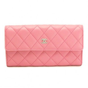 シャネル財布コピーCHANEL 二つ折りフラップ キルティング マトラッセ レザー ローズピンク A50096