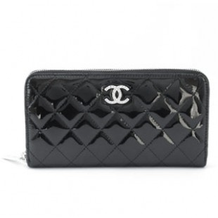 シャネルスーパーコピー長財布 CHANEL ラウンドファスナー パテントレザー ブリリアント キルティング ブラック A50106