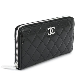 シャネルスーパーコピー長財布 CHANEL ラウンドファスナー パテントレザー ブリリアント キルティング ブラック A50106 - 商品画像 3