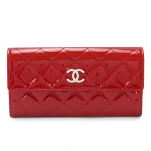 シャネル財布コピーCHANEL 二つ折り パテントレザー ブリリアント キルティング レッド A50107