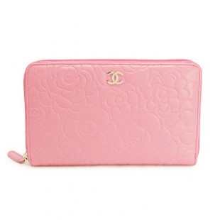 スーパーコピー財布 CHANEL シャネル ラウンドファスナー カメリア ラム レザー マトラッセ FUCHIA/フューシャピンク A50932
