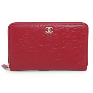 シャネル CHANEL 長財布 ラウンドファスナー カメリア エンボス レザー ココマーク マトラッセ レッド A50932