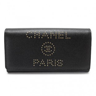 シャネル長財布スーパーコピー レディース CHANEL A80053 Y84046 94305 財布 二つ折り フラップ ドーヴィル スタッズ キャビアスキン レザー ブラック 黒 - 商品画像 2