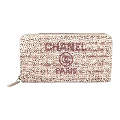 シャネルコピー CHANEL ドーヴィル ツイード ラウンドファスナー 長財布 A80056 ピンク ラフィア×カーフレザー レディース財布 - 商品画像 7