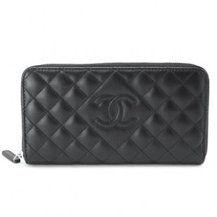 シャネルコピー財布 CHANEL ラウンドファスナー キルティング/マトラッセ レザー ココマーク ブラック A80110