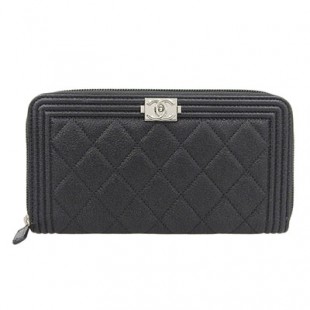 シャネルスーパーコピー ボーイシャネル ラウンドファスナー長財布 A80288 グレインドカーフ×キャビアスキン