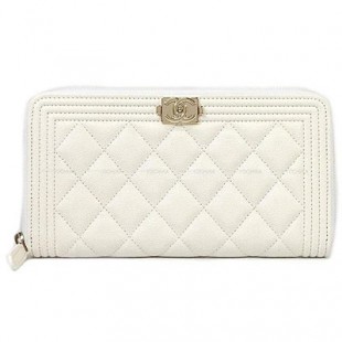 CHANEL シャネル ボーイシャネル マトラッセ ラウンドファスナー 長財布 白 グレインドカーフ A80288 シャンパンゴールド金具 - 商品画像 2