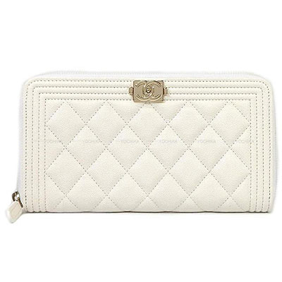 CHANEL シャネル ボーイシャネル マトラッセ ラウンドファスナー 長財布 白 グレインドカーフ A80288 シャンパンゴールド金具 - 商品画像 5