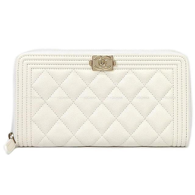 CHANEL シャネル ボーイシャネル マトラッセ ラウンドファスナー 長財布 白 グレインドカーフ A80288 シャンパンゴールド金具 - 商品画像 3