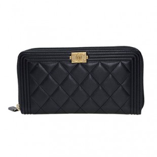 CHANEL BOY CHANEL・ボーイシャネル マトラッセ・キャビアスキン・GOLD金具・ラウンドファスナー長財布(ブラック) A80288 B02275 94305／BLACK