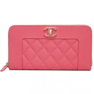 シャネル 財布 マドモアゼル ヴィンテージ ジップウォレット マトラッセキルト ピンク/GO A80969 CHANEL