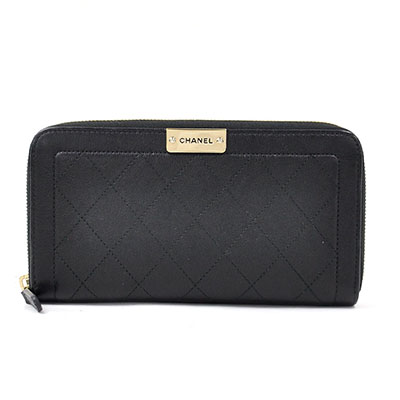 シャネルスーパーコピー ラウンドファスナー長財布 マトラッセ プレート ロゴマーク ブラック レザー CHANEL レディース A84300 - 商品画像 3