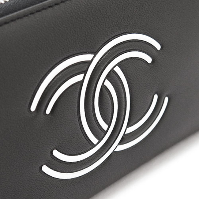 シャネル長財布コピー レディース CHANEL 財布 ラウンドファスナー CCココマーク レザー ブラック ×ホワイト 黒 A84124 Y01480 C0229 - 商品画像 1