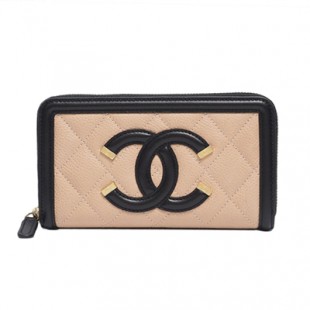 シャネル財布スーパーコピー ＣＣフィリグリー スモール ジップウォレット ベージュ×黒/GO A84446 CHANEL