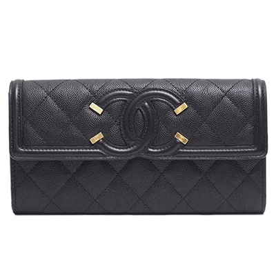 シャネル財布コピー CCフィリグリー キャビアスキン フラップウォレット 黒/GO A84448 CHANEL - 商品画像 7