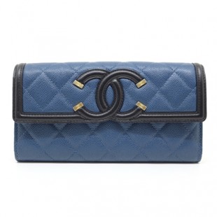 CHANELコピー シャネル サイフ・小物 ロングフラップウォレット ZIP長財布 ココマーク マトラッセ ZIP長財布 キャビア ゴールド金具 ネイビー A84448 - 商品画像 2