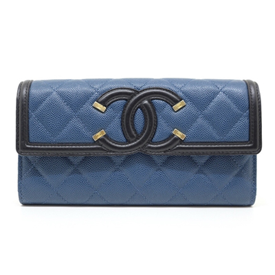 CHANELコピー シャネル サイフ・小物 ロングフラップウォレット ZIP長財布 ココマーク マトラッセ ZIP長財布 キャビア ゴールド金具 ネイビー A84448 - 商品画像 6
