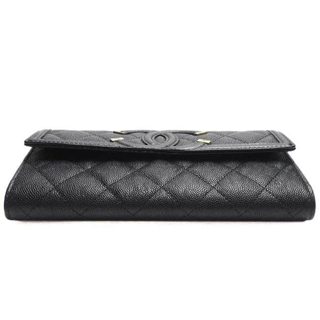 シャネル財布コピー CCフィリグリー キャビアスキン フラップウォレット 黒/GO A84448 CHANEL - 商品画像 9