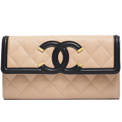 シャネルスーパーコピー財布 CCフィリグリー キャビアスキン フラップウォレット ベージュ×ブラック A84448 CHANEL - 商品画像 7