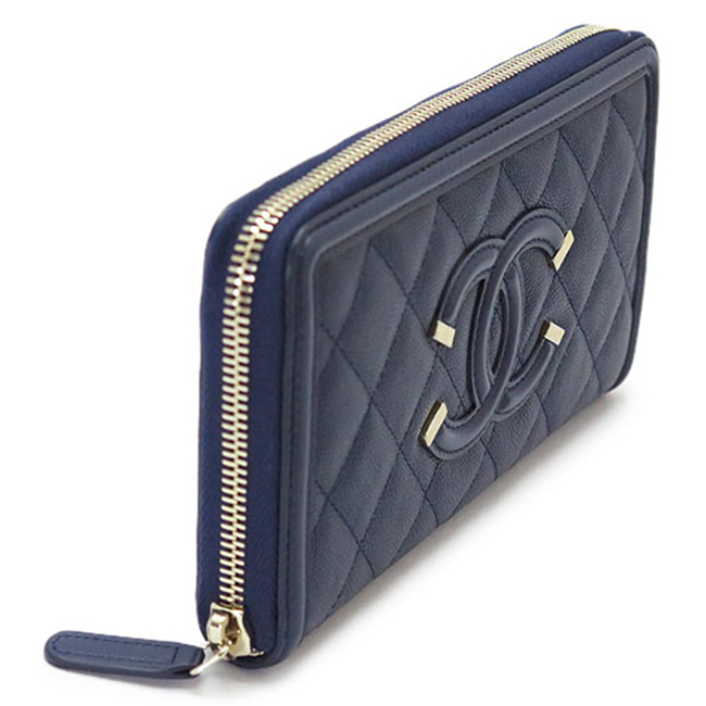 スーパーコピーシャネル 長財布 A84449 CAVIAR NAVY/GD CHANEL ラウンドファスナー キルティング ココマーク キャビアスキン レザー ネイビー - 商品画像 3