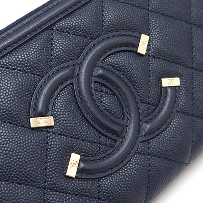 スーパーコピーシャネル 長財布 A84449 CAVIAR NAVY/GD CHANEL ラウンドファスナー キルティング ココマーク キャビアスキン レザー ネイビー - 商品画像 1