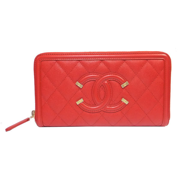 スーパーコピーCHANEL シャネル ジップ ラウンドファスナー 長財布 キャビアスキン A84449 「CC フリグリー FILIGREE」赤 ゴールド金具 CCマーク - 商品画像 6