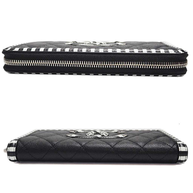 シャネル財布コピー CCフィリグリー ジップウォレット キャビアスキン 黒×黒白ボーダー/SV A84449 CHANEL - 商品画像 5