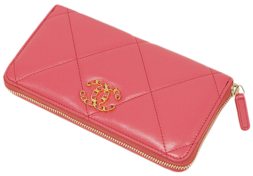 シャネルスーパーコピー財布 AP1063 CHANEL ラウンドファスナー長財布 CHANEL19 チェーン CC ラムスキン ピンク ゴールド金具 - 商品画像 4
