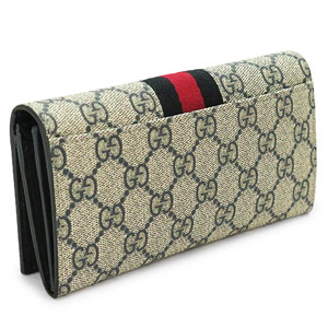 グッチコピー 長財布 GUCCI 財布 二つ折りフラップ 『2016年秋冬新作』WEB PVC GG柄 スプリームキャンバス ベージュ×ネイビー 408830 KHN4N 4080 - 商品画像 5