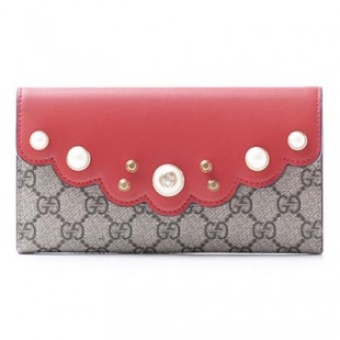 グッチコピー GUCCI 長財布[小銭入れ付き] GGスプリーム ベージュ×エボニー×ハイビスカスレッド レッド系 431474 khnkt 9778 レディース - 商品画像 2