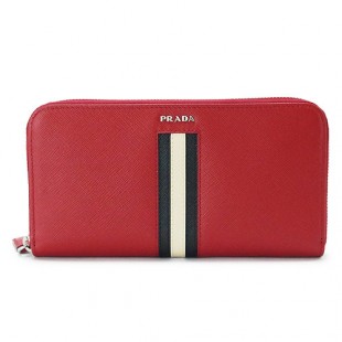 プラダコピー 長財布 PRADA 2ML317 2AJS F0C9F/SAF RIGHE FUOCO+NERO 財布 ラウンドファスナー サフィアーノ 型押しレザー フォーコ×BK